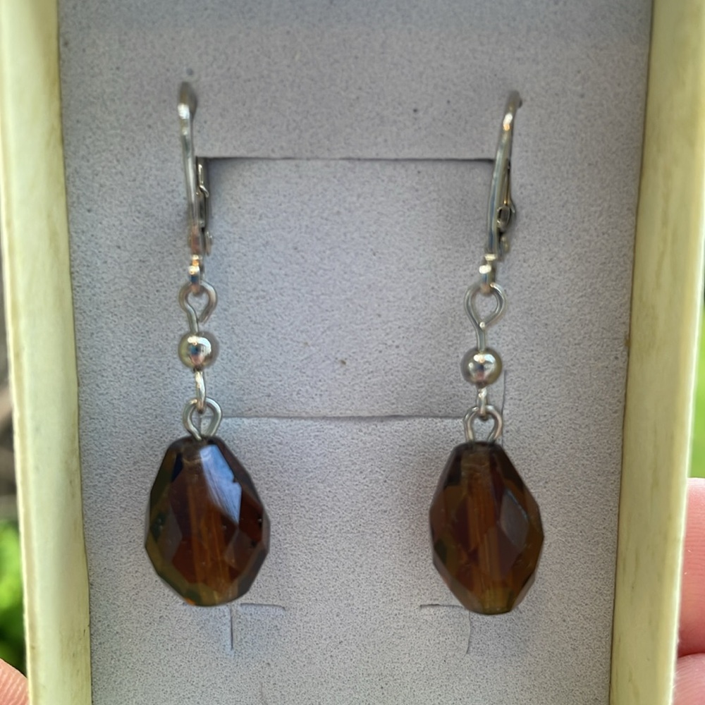 925 Sterling Silver Swarovski Crystal Elegant Topaz Drop Leverback Earrings